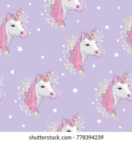 Unicorn and rainbow seamless pattern isolated on white background