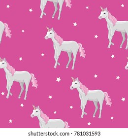 Unicorn and rainbow seamless pattern isolated on white background.