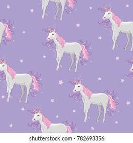 Unicorn and rainbow seamless pattern isolated on white background