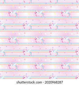 Unicorn rainbow seamless pattern with pastel background.