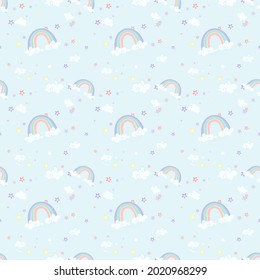 El arcoiris unicornio es un patrón sin fisuras con fondo pastel.