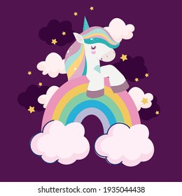 unicorn rainbow stars clouds cartoon