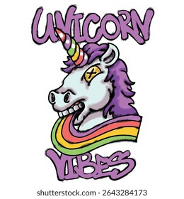 Unicorn with Rainbow for streetwear illustration