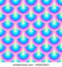 Unicorn rainbow stripes pattern. Neon pastel rainbow illustration. Seamless vector background. Mermaid scales pattern. Abstract geometric wave background.