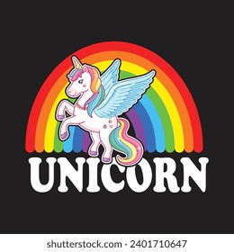 Unicorn Rainbow T-shirt design, Posters, Greeting Cards, Textiles, Sticker Vector Illustration, Hand drawn lettering for Xmas invitations, mugs, and gifts. svg