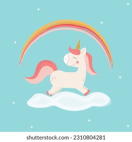 Сute unicorn and rainbow. Vector