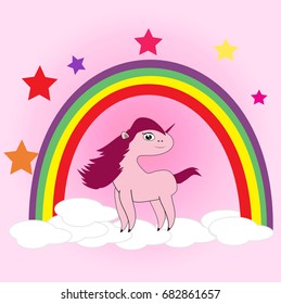 Unicorn with rainbow. vector cartoon illustrator for kid shirt design, book cover, wallpaper
