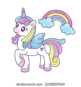 Unicorn with rainbow vector illustration