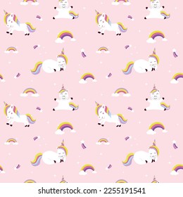 Unicorn und regnerisch nahtlose Kindermuster. Kreative Kindertextur für Gewebe, Umhüllung, Textilien, Tapeten, Bekleidung etc. Wiederholbare Vektorgrafik. EPS10. 