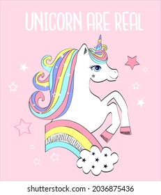 Unicorn are real vector illustration for t shirt print design.
