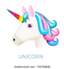 Unicorn Realistic Vector Icon Isolated on White