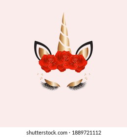 unicorn red rose gold vector