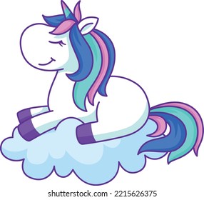 Unicorn rest on cloud. Sweet dream cute animal