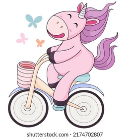 Unicorn Rides Bicycle in Vector Illustration 