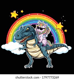 Unicorn Riding Dinosaur.Vector Illustration.T-Shirt Design/sticker.