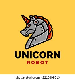 Unicorn robot cartoon character, flat design style