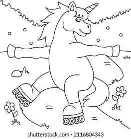 Unicorn Roller Skating Coloring Page for Kids 