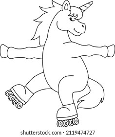 Unicorn Roller Skating Coloring Page Isolated 