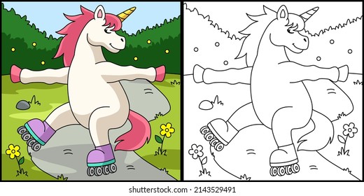 Unicorn Roller Skating Coloring Page