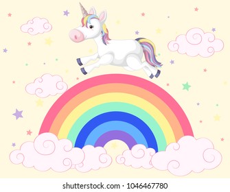 Unicorn running on the rainbow illustration