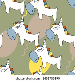 Unicorn. Scandinavian style. Seamless pattern. Drawing for children.