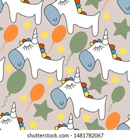 Unicorn. Scandinavian style. Seamless pattern. Drawing for children.