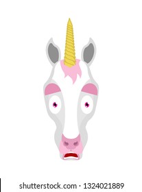 Unicorn scared OMG emotion. Magic horse Oh my God emoji. Frightened Fairy Beast. Vector illustration