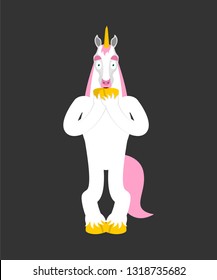 Unicorn scared OMG. Magic horse Oh my God emoji. Frightened Fairy Beast. Vector illustration