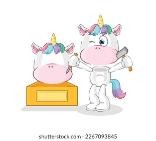 the unicorn sculptor character. cartoon mascot vector
