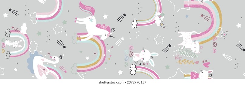 unicorn seamless bed sheet pattern design for digital print and any type of print