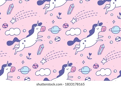 unicorn seamless pattern, cute fabric print 