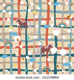 Unicorn Seamless pattern with decorative horses. Vector Illustration.