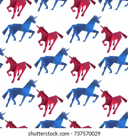 Unicorn seamless pattern. Endless texture can be used for wallpaper, pattern fill, web page background. Polygon style.