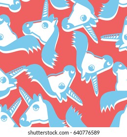 Unicorn seamless pattern. Head of fantastic animal background. Magic beast texture