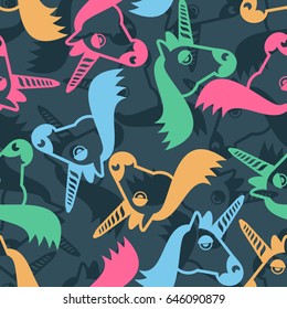 Unicorn seamless pattern. Head of fantastic animal background. Magic beast texture
