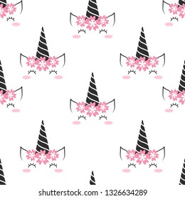 Unicorn. Seamless pattern. Unicorn horn. Repeating texture. Cute wallpaper. Vector
