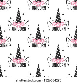 Unicorn. Seamless pattern. Unicorn horn. Repeating texture. Cute wallpaper. Vector