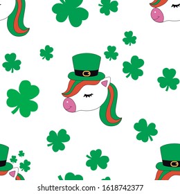 Unicorn seamless pattern. St patrick's day unicorn.