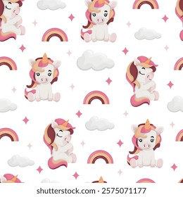 Unicorn seamless pattern. Vector clipart, illustration with isolated background.