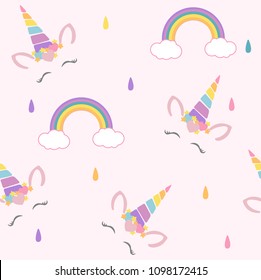 Unicorn seamless pattern vector illustration. Birthday theme unicorns and rainbows.