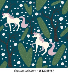 Unicorn Seamless Pattern.  Vector Illustration. Winter Merry Christmas Collection.Modern Design