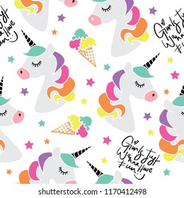 Unicorn seamless repeating pattern texture / Vector illustration design for textile graphics, fabrics, prints, posters, cards, stickers and other uses