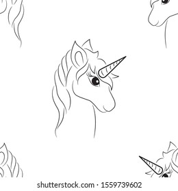 Unicorn. Seamless vector brush drawing. It is executed manually.
