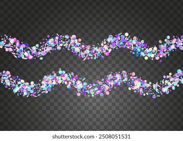 Unicorn Serpentine. Purple Disco Tinsel. Carnival Effect. Happy Surprise Illustration. Light Concept. Cristal Ribbon. Festive Confetti. Falling Banner. Blue Unicorn Serpentine