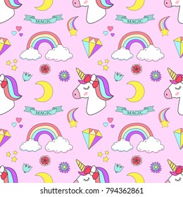 Unicorn set magic design on pink