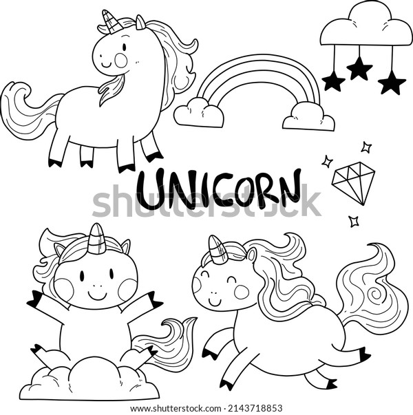 Unicorn Set Vector Coloring Page Illustration Stock Vector (Royalty ...