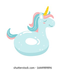 Anillo de natación en forma de unicornio. Ilustración vectorial plana aislada en estilo de caricatura simple sobre un fondo blanco.