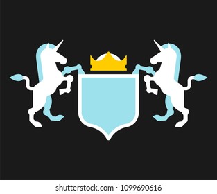 Unicorn and Shield heraldic symbol. Sign Animal for coat of arms. Vector illustration
