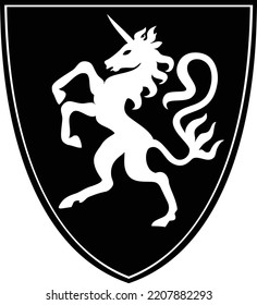 Unicorn in shield vector heraldic ilustration element
