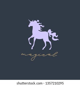 Unicorn silhouette, baby stylish Illustration, print for posters, postcards, mugs, clothes and other. Vector and jpg image, clip art, editable isolated details